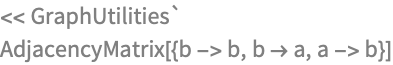 << GraphUtilities`
AdjacencyMatrix[{b -> b, b -> a, a -> b}]