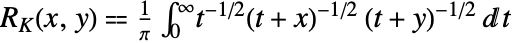 TemplateBox[{x, y}, CarlsonRK]⩵1/piint_0^inftyt^(-1/2)(t+x)^(-1/2)(t+y)^(-1/2)dt