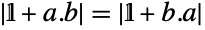 TemplateBox[{{𝟙, +, {a, ., b}}}, Det]=TemplateBox[{{𝟙, +, {b, ., a}}}, Det]