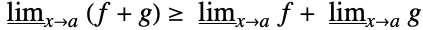 TemplateBox[{{(, {f, +, g}, )}, x, a}, DiscreteMinLimit]>=TemplateBox[{f, x, a}, DiscreteMinLimit]+TemplateBox[{g, x, a}, DiscreteMinLimit]