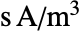 TemplateBox[{InterpretationBox[, 1], {"s",  , "A", , "/", , {"m", ^, 3}}, second amperes per meter cubed, {{(, {"Amperes",  , "Seconds"}, )}, /, {(, {"Meters", ^, 3}, )}}}, QuantityTF]