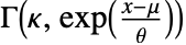 TemplateBox[{kappa, {exp, (, {{(, {x, -, mu}, )}, /, theta}, )}}, Gamma2]