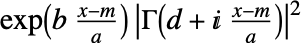 exp(b(x-m)/a) TemplateBox[{TemplateBox[{{d, +, {ⅈ,  , {{(, {x, -, m}, )}, /, a}}}}, Gamma]}, Abs]^2